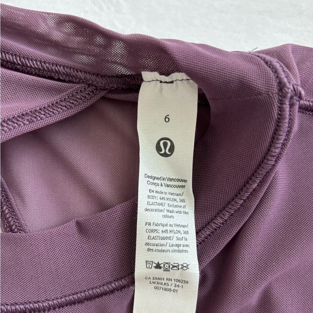 Lululemon Keyhole Mesh Long Sleeve Top Grape Thistle Size 6 NEVER WORN